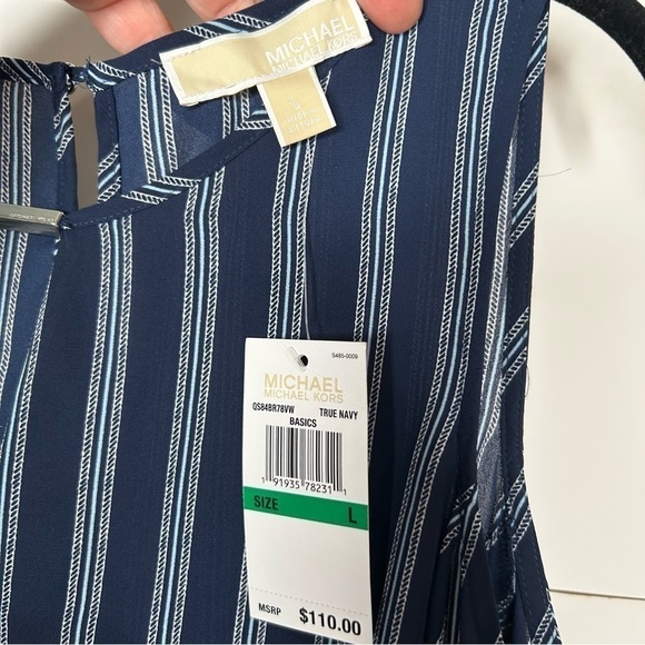 New Michael Kors Women’s Cold Shoulder Blouse Size Large Blue White Stripe BNWT - Picture 3 of 6